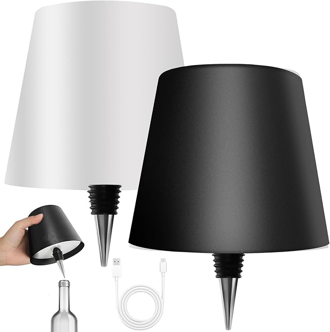 2025 New Bottle Lamp - LED Bottle Lights for Liquor & Wine Bottles, Cordless Lampshade, Whiskey Bottle Top Light, Bottle Stopper Night Light Kit, Black + White Two-Piece Set - Bloomnest