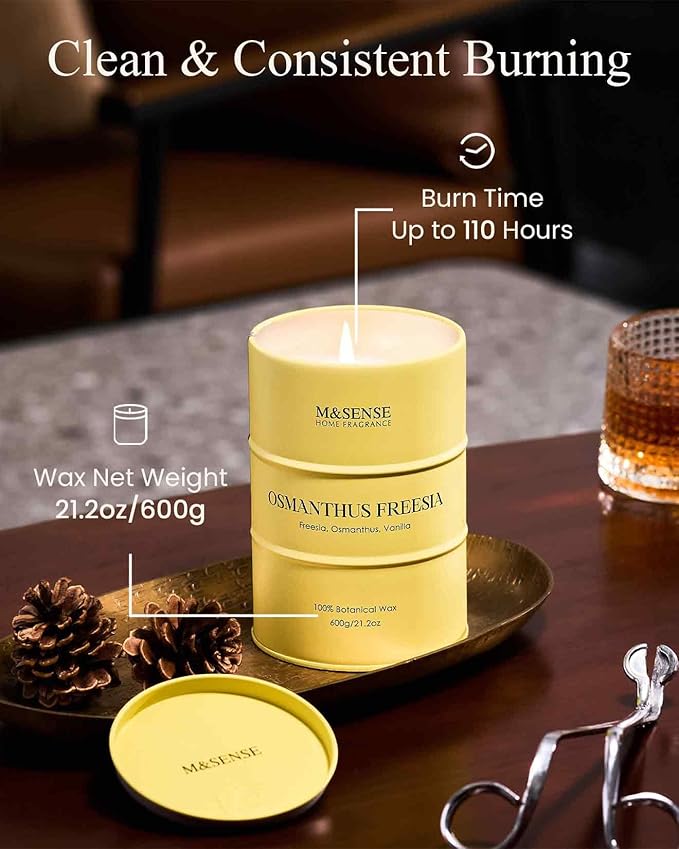 M&SENSE Osmanthus Freesia Scented Candles Large, Natural Soy Candles 21.2oz 120 Hour Slow Burning,Aromatherapy Candle for Stress Relief Meditation Relaxing - Bloomnest