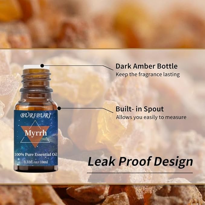 BURIBURI Frankincense Oil and Myrrh Essential Oils Gift Set, 100% Pure, Natural, Organic Aromatherapy Frankincense Fragrance Oils for Diffuser, Massage - 2 x 10ML BURIBURI