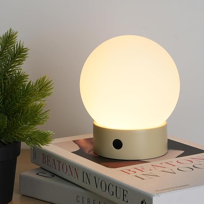 Small Cute Cordless Table Lamp Rechargeable, Battery Operated Shower Lamp Waterproof, Touch Dimmable Globe Ambient Light for Outdoor/Bedside/Patio/Dining (Khaki) - Bloomnest