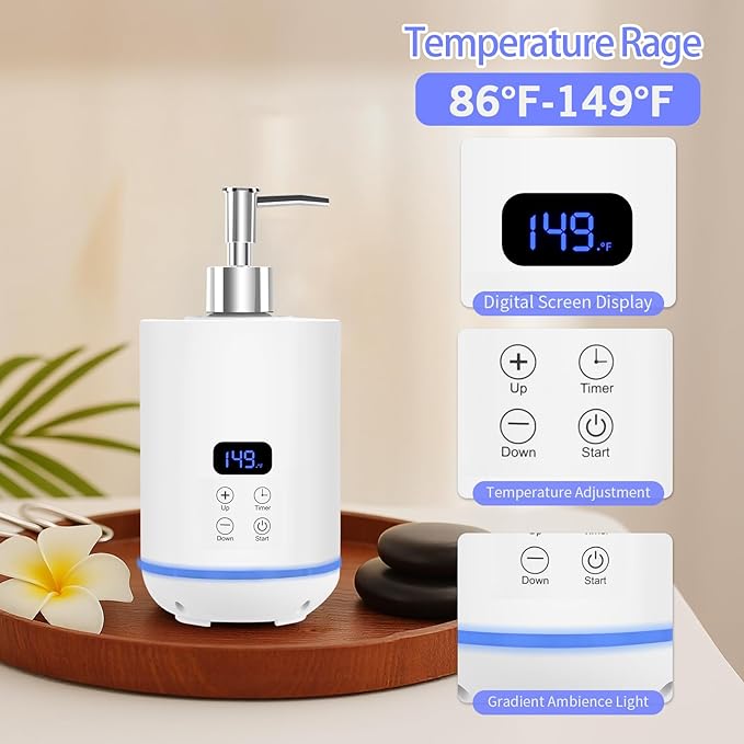 Yofuly Massage Oil Warmer Heater, Ambient Light Body Lotion Heated Machine with Two Dispenser Bottles, Professional Massage Therapy Kit with Gua Sha and Facial Roller, White - Bloomnest