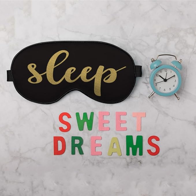Sleep Quote Silk Eye Mask Sleep Mask Golden Black Eye Mask with Adjustable Strap Lightweight for Women Work Travel Night Sleep - Bloomnest