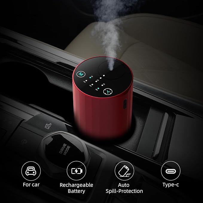 Waterless Essential Oil Diffuser Aromatherapy Scent Diffusers for Home Large Room, Bedroom, Car, Office, Desk, Battery Operated Mini Portable Air Freshener (red) - Bloomnest