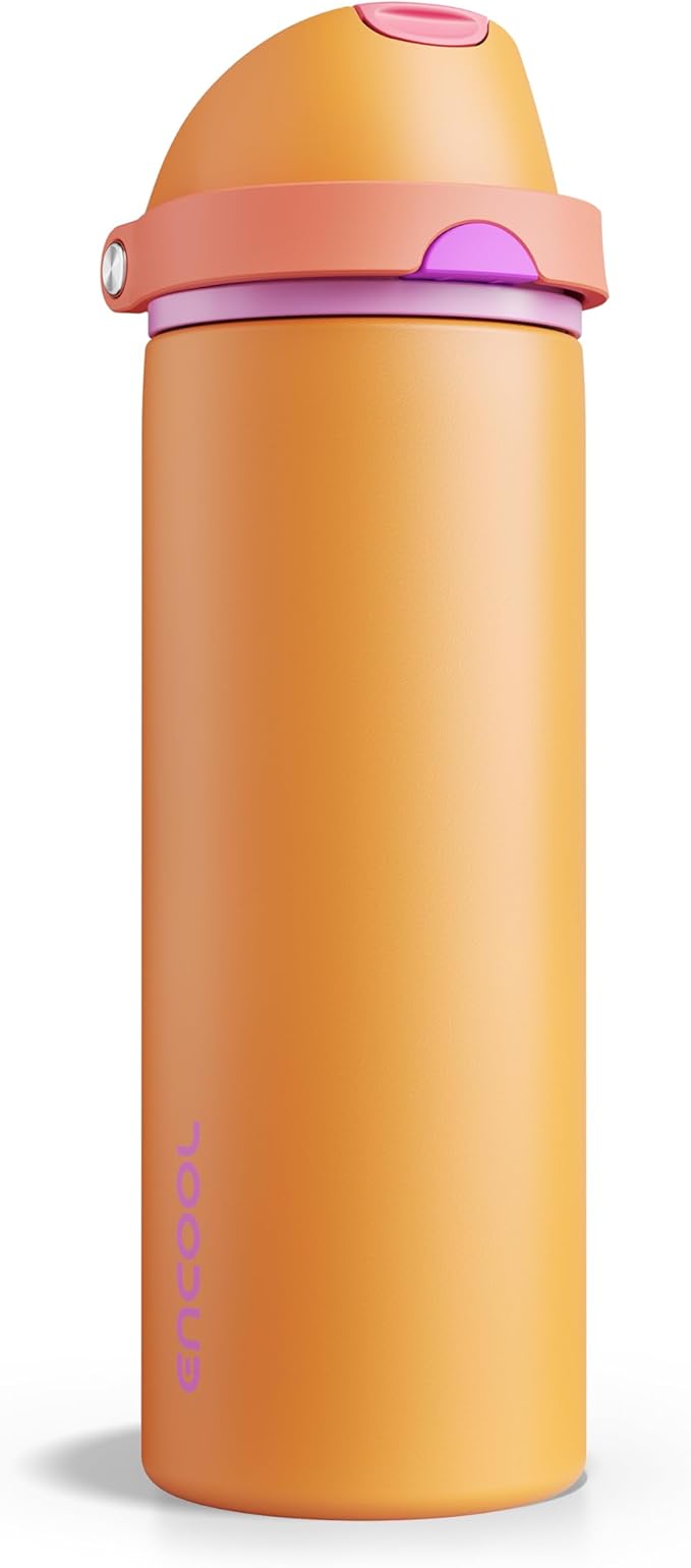 Insulated Water Bottle with Straw - Encool Stainless Steel Water Bottle with Push Button Lid, Leak-Proof & BPA-Free, Keeps Cold for 24 Hours for Sports, Travel, Gym (24 oz, Tiger Eye) ENCOOL
