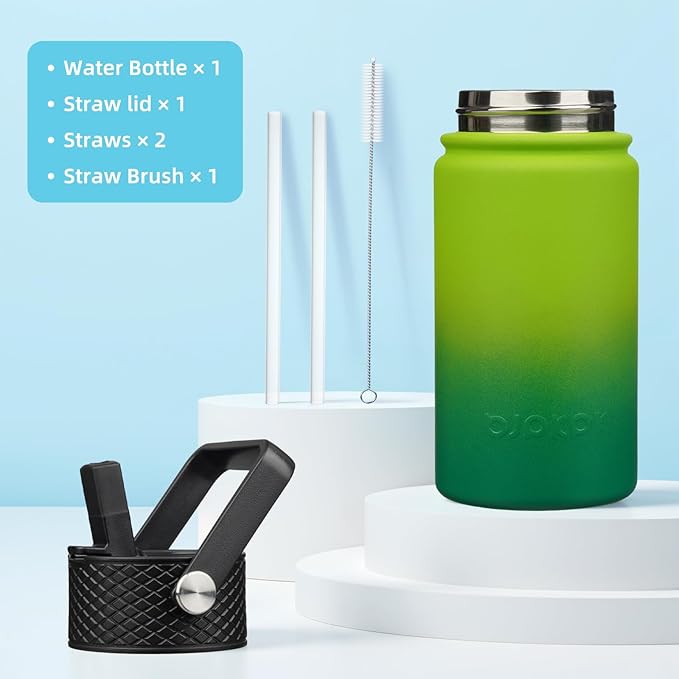 BJPKPK Insulated Water Bottle with Straw Lid, 15oz Cute Water Bottles, Stainless Steel Metal Thermo, Reusable BPA Free Leak Proof Tumblers, Cups,Bamboo Grove - Bloomnest