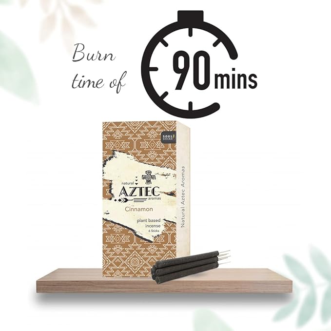 Soul Sticks Aztec Cinnamon Resin Incense Sticks, 90 Hrs Burn Time – 100% Natural, Hand-Rolled & Slow-Burning 6 Pcs| Artisan Blend for Yoga, Meditation, Relaxation, Aromatherapy (Cinnamon)