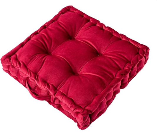 Square Floor Cushion, 15" Soft Velvet Floor Seating Pillow Cushion with Handle Thicken Decorative Floor Pillow Cushion for Yoga Living Room Balcony Outdoor Bedroom Tatami, Red - Bloomnest
