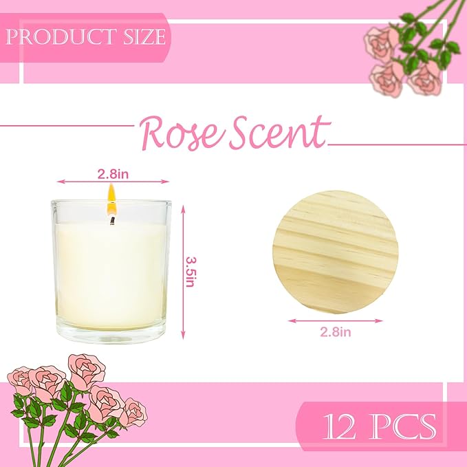 12 Pcs 6 Oz Mini Soy Candles,Rose Scented Bulk Candle Set,Aromatherapy Candle,Great Stress Relieving Scented Candles for Girls as a Gift for Birthdays, Weddings Party Favors! - Bloomnest
