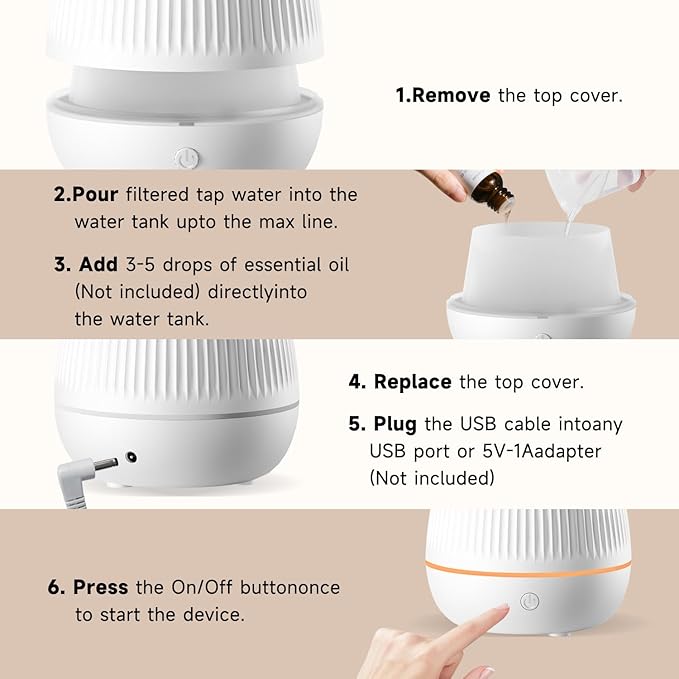 Ultrasonic Essential Oil Diffuser, Home Fragrance Aroma Diffuser with Auto Shut-Off, Color Change Night Light & Ultra-Quiet Operation, BPA-Free Portable Aromatherapy Humidifier for Home (White-2) - Bloomnest