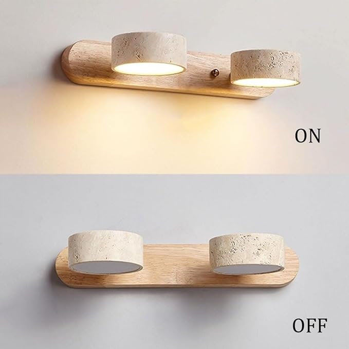 Japanese Wabi-Sabi LED Wall Sconce with Natural Stone Shade,Vintage Swivel Wall Lights,Modern Wall Sconce for Bathroom Mirror, Kitchen,Dining Room,Hallway,Vanity Lighting (B, 2 Heads) - Bloomnest