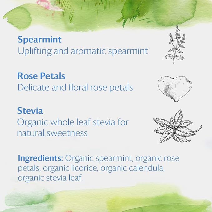 Grace Farms Organic SPEARMINT ROSE Herbal Tea (16 Pyramid Sachets) | Naturally Sweet, Stress Relieving and Caffeine Free | Organic, Fair Trade and Kosher Certified | Delicious Iced Tea | Gives Back 100% of Profits - Bloomnest