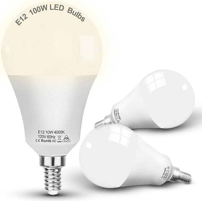 E12 A19 A60 LED Ceiling Fixture Light Bulbs 100 Watt Equivalent,Bright E12 Small Candelabra Screw Base Globe Shape LED Chandeliers Pendant Bulbs 10W 1200lm, 4000k Natural White, Non Dimmable,3Pcs - Bloomnest