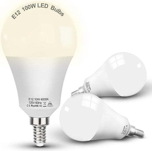 E12 A19 A60 LED Ceiling Fixture Light Bulbs 100 Watt Equivalent,Bright E12 Small Candelabra Screw Base Globe Shape LED Chandeliers Pendant Bulbs 10W 1200lm, 4000k Natural White, Non Dimmable,3Pcs - Bloomnest