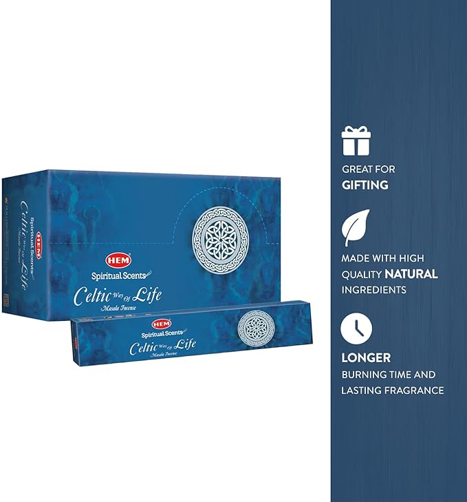 Hem Celtic Way of Life Masala Incense Sticks | Natural Fragrance of Sandalwood for Positivity | Smudge Healing Incense for Stress Relief & Cleansing | Gift Set - Pack of 12 (15 GMS Each)