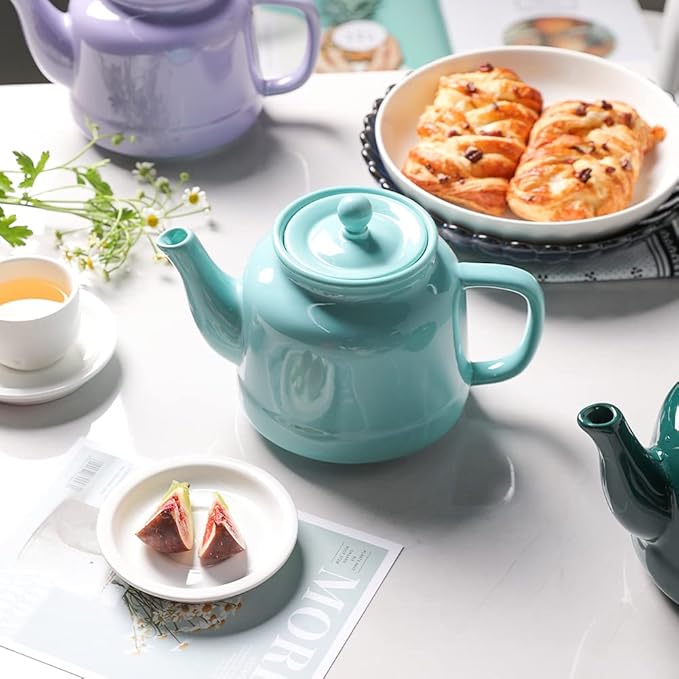Sweejar 35 oz Porcelain Tea Pot, Teapot with Removable 18/8 Stainless Steel Infuser, Microwave & Dishwasher Safe Tea Maker, Tea Infuser Pots for Blooming loose Leaf Tea,Chrismas Women Gift (Turquoise) - Bloomnest