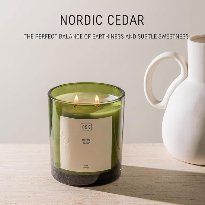 Craft & Kin Green Christmas Scented Candles | 12oz Premium Nordic Cedar Scented Candles for Men | Made with Natural Soy | Holiday Candle Gifts for Men and Women | Nature Collection - Bloomnest