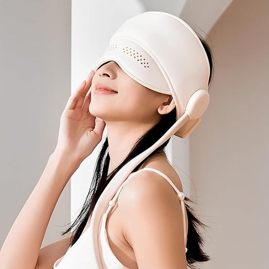 Head and Eye Massager with Heat, 6 Airbags 4 Massage Modes & 3 Heat Levels for Migraine Relief and Deep Relaxation, Rechargeable Adjustable Mask, Type-C Fast Charge, Quiet with LED Display Bloomnest