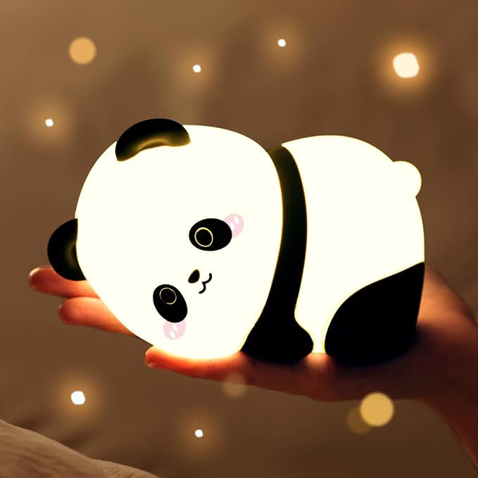 Lying Panda Night Light, Cute Baby Light 3 Level Dimmable, Nursery Nightlight for Snoothing, Sleeping Companion, Auto-Off 30Min Timer, Rechargeable Battry Cordless, - Bloomnest
