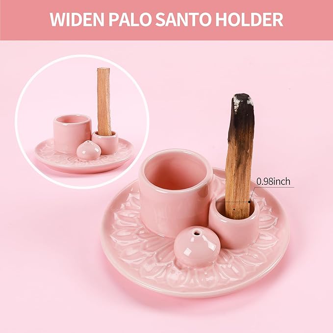 Palo Santo Sticks Holder, Multi-Purpose Handmade Ceramic Incense Burner for Palo Santo Incense Sticks, Sage Holder for Burning, Ash Catcher Tray for Meditation Yoga Room (Pink) ToolSentryX