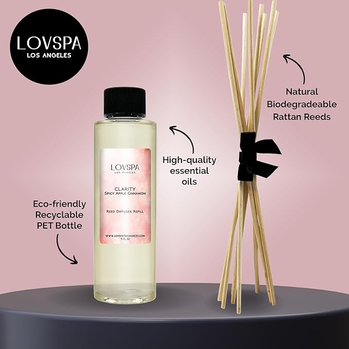 LOVSPA Clarity Spicy Apple Diffuser Oil - Fall Essential Oils for Diffuser Refill & Air Freshener Room Spray - Long-Lasting & Natural Home Fragrance, Scented Oil for Diffusers, USA Made, 4oz - Bloomnest