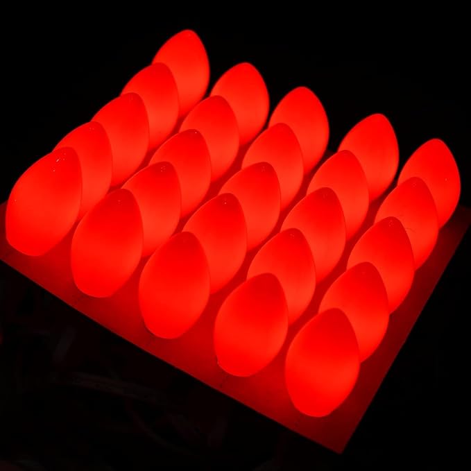 SUNSGNE 25 Pack C7 LED Red Replacement Christmas Light Bulbs, 0.6W LED Night Light Bulbs for Christmas Indoor Outdoor Patio String Lights, C7/E12 Candelabra Base - Bloomnest