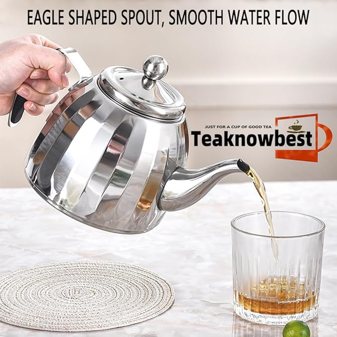 Stainless Steel Tea Pot with Removable Infuser - Loose Leaf Tea Maker, Home & Kitchen Teapot - Large 67.6 oz, Stovetop Safe Teapot for Tea/Coffee, Mirror Finish (2000ml) - Bloomnest