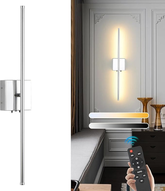 LED Wireless Battery Operated Wall Sconces, 11000mAh Rechargeable Chrome Wall Lights with Remote Control, 350°Rotate Dimmable Wall Lamp, 3 Color Temperatures, for Bedroom Living Room Hallway, 1 PCS - Bloomnest