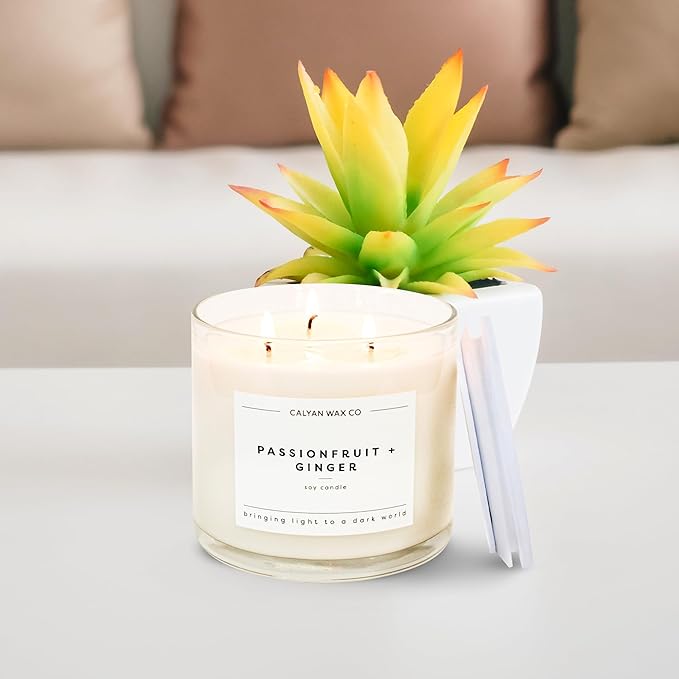 Calyan Wax Co. Passionfruit & Ginger 3 Wick Scented Candle - 43 Hour Burn - Luxury 3 Wick Soy Candles - Non Toxic Soy Wax Candles - Long Lasting Large Glass Jar Candle for Home - 14.9oz - Bloomnest