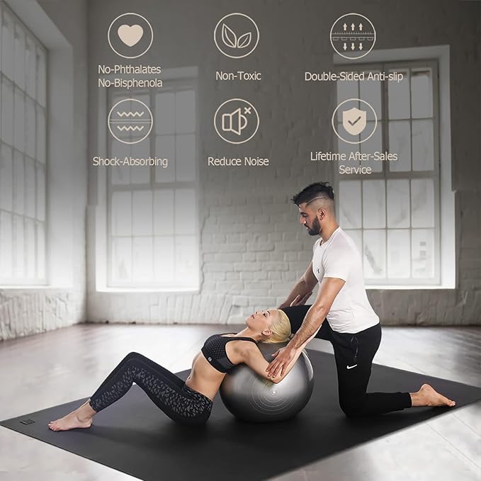 GXMMAT Large Yoga Mat 12'x6'/10'x6'/6'x8'(7mm), Extra Thick Workout Mats for Home Gym Flooring, Ultra Comfortable Non-Slip Quick Resilient Barefoot Wide Exercise Mat for Pilates, Stretching,Meditation - Bloomnest
