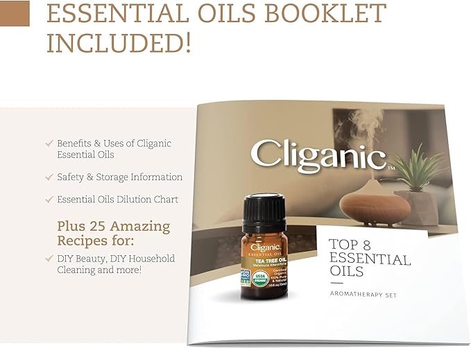 Cliganic Organic Aromatherapy Essential Oils Gift Set (Top 8), 100% Pure - Peppermint, Lavender, Eucalyptus, Tea Tree, Lemongrass, Rosemary, Frankincense & Orange - Bloomnest