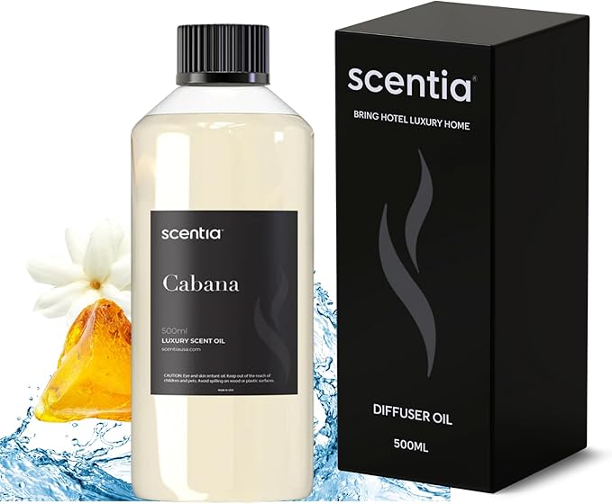 Scentia Hotel Diffuser Oil Inspired by 5-Star Hotel Scent - 500 ml 16.9 fl oz - Fragrance Oil Blend Jasmine, Bergamot & Fresh Marine Notes for Aromatherapy Diffusers and Humidifiers - Cabana - Bloomnest