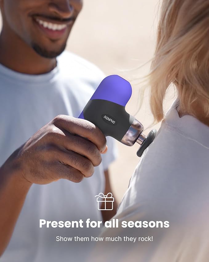 RENPHO Mini Thermal Massage Gun with Heat, Christmas Birthday Gifts for Women Men, Portable Deep Tissue Percussion Massager, Color Silicone Sleeves Travel Size with Carry Case, Purple - Bloomnest