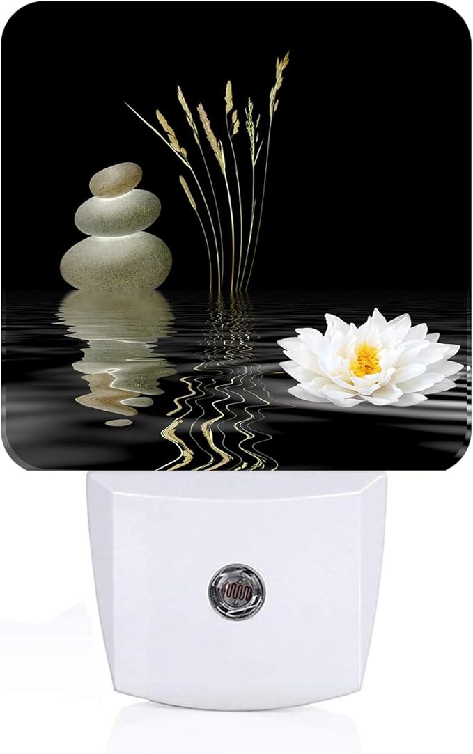 Zen White Lotus Night Light,Plug Into Wall with Dusk to Dawn Light Sensors, Warm Nightlights for Bedroom, Bathroom, Hallway, Kitchen, Gifts Ideal for Boys Girls Women Men - Bloomnest