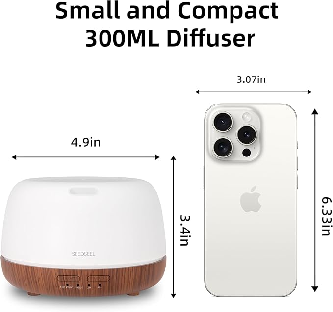 300ML Essential Oil Diffuser, Mini Aromatherapy Diffuser with Remote Control, 7 Color Changing LED Light, 4 Timer for Bedroom, Room, Office - Bloomnest