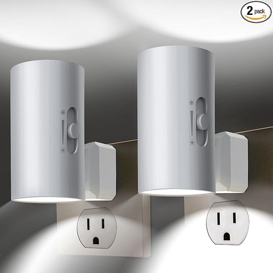 Modern Led Night Lights - Sensor Dusk To Dawn, 5000K Daylight White, Dimmable 0-100 LM, 2 Pack for Bathroom, Bedroom, Kitchen, Toilet, Hallway - Bloomnest