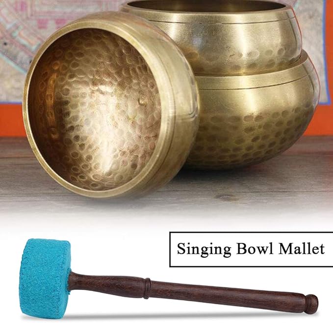 Hard Wood Felted Striker, Handmade Hard Wood Multi-purpose Tibetan Buddhism Singing Bowl Mallet Striker Stick for Meditation Chakra Healing Prayer and Yoga (Light blue) - Bloomnest