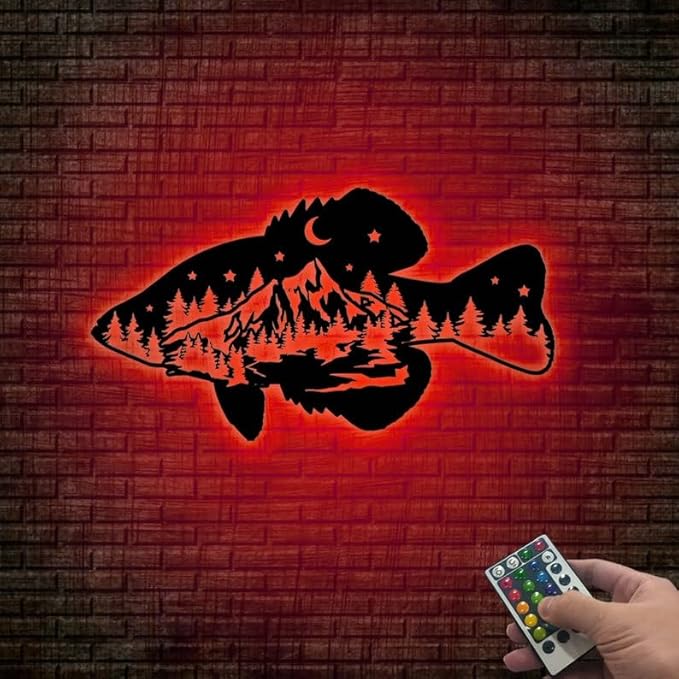 Personalized Neon Sign, Crappie Fish Mountain Metal Wall Art Led Light, Fishing Gifts for Men, Gift for Dad, Fish and Trees Sign, Cabin Lodge Decor, Fisherman Gift, 6x6, Style 2 - Bloomnest