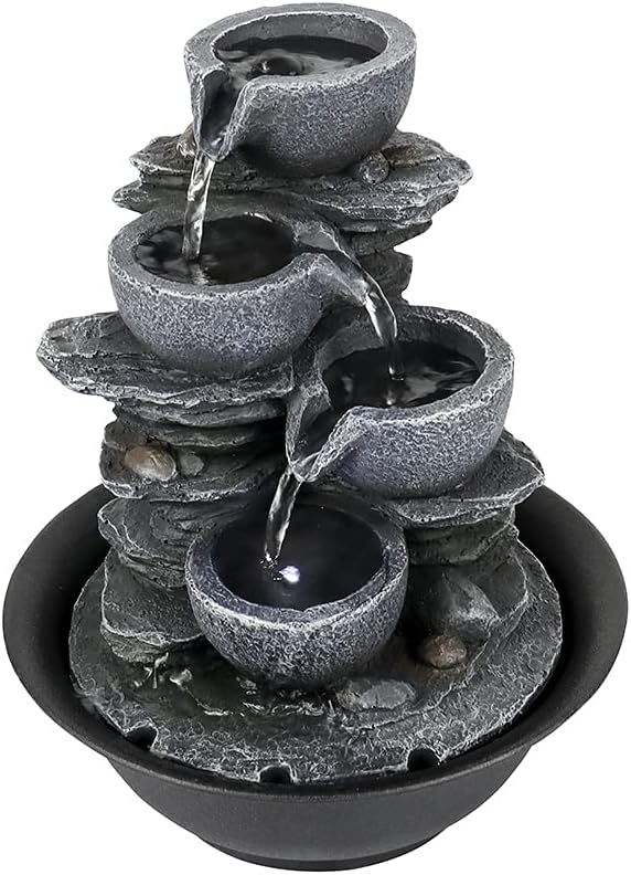 10.6inch Rock Indoor Water Fountain Zen Meditation Tabletop Fountain with LED Light for Home Office Bedroom