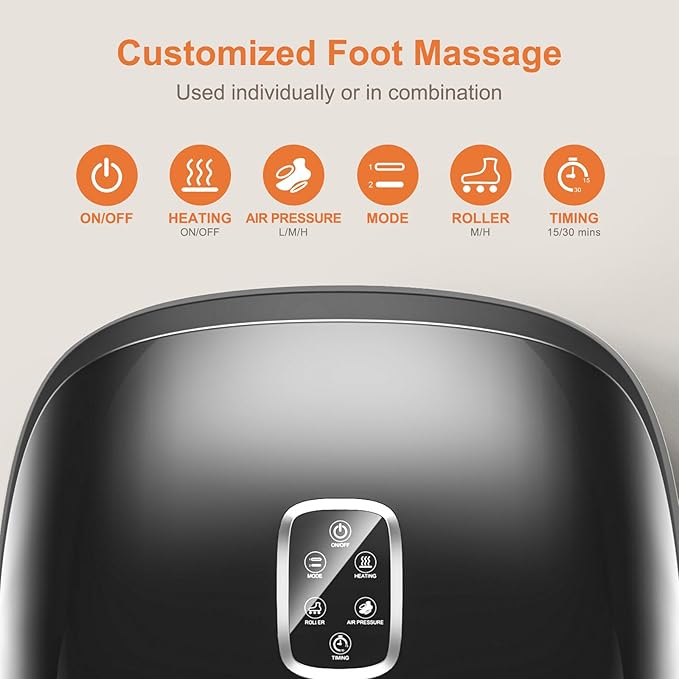 Shiatsu Foot Massager with Heat Feet Massager for Plantar Fasciitis, Neuropathy with Air Compression, Deep Kneading, Multiple Modes & Adiustable Intensity, Gifts for Women Men, Size 13 - Bloomnest