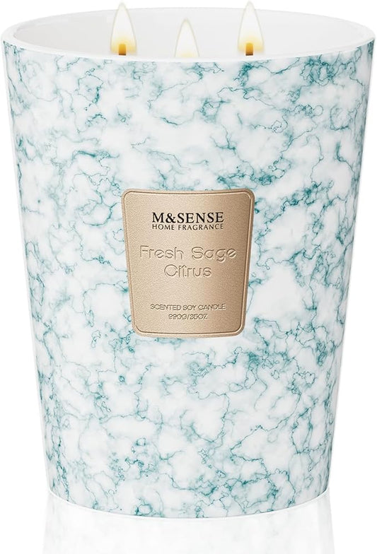 M&SENSE FreshSage Citrus Scented Candles for Home, 3-Wick Highly Scented Jar Candles, Extra Large Candle 35 Oz 150 Hours Long Lasting Burning, Relaxing Aromatherapy Candle for Stress Relief,Meditation - Bloomnest