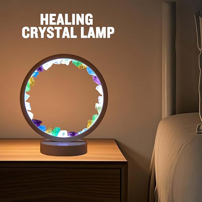 Runyansghi Chroma Gravel Night Lamp 8.6" Natural Healing Crystal Bedside Lamp USB Port 3 Colours Dimming Mode Bedroom Lamp Suitable Night Light for Living Room Bedroom Office Home Decor Ideal Gift - Bloomnest