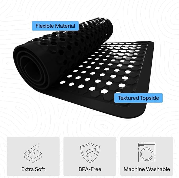 GORILLA GRIP Patented Square Shower Stall Mat, Small Bathtub Floor Mats for Stand Up Showers, Suction Cups and Drainage Holes, Machine Wash, Soft on Feet, Bathroom Accessories 21x21 Inch, Black Opaque - Bloomnest