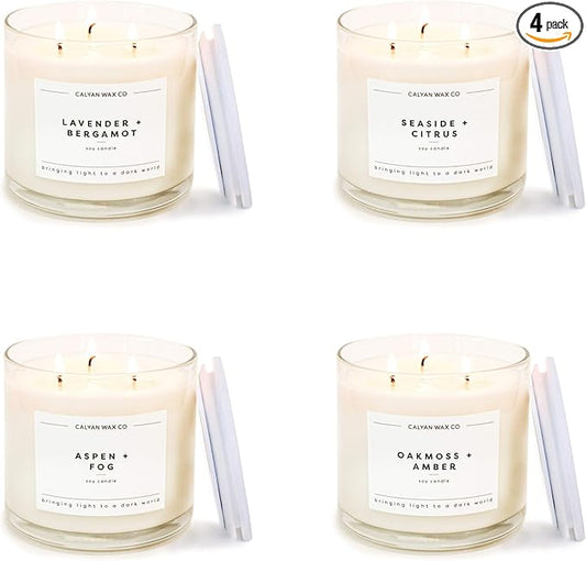 Calyan Wax Co. Everyday Scented Candle Set, Bundle of 4 Scented Candles, Bulk 3 Wick Candles, Non Toxic & Vegan Soy Wax, Candle Gift Set, 43 Hour Burn Time, 14.9oz Each - Bloomnest