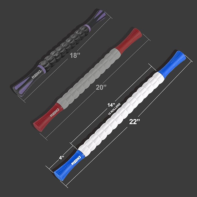 Muscle Roller Massage Roller Stick- Deep Tissue Fascia Blaster for Myofascial Pain Relief, Lymphatic Drainage & Body Sculpting, Handheld Physical Therapy & Recovery Tool (Blue White-24 inch) - Bloomnest