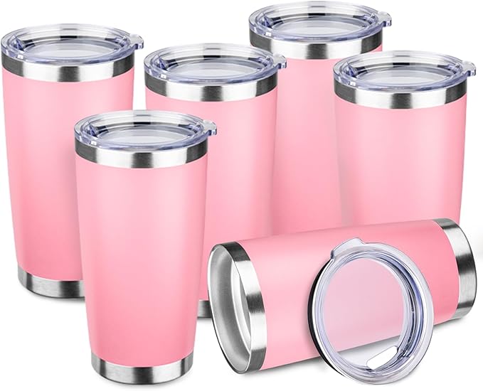 StarSpeed 20oz Tumbler Bulk with Lid, Stainless Steel Insulated Tumblers Double Wall Vacuum Insulated Travel Mug, Powder Coated Coffee Cups for Hot and Cold Drinks(Lght Pink,6) - Bloomnest