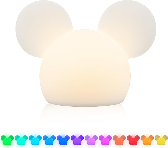 Disney Mickey Mouse Squishy Light, Color Changing, Night Light for Kids, USB Lamp, Battery Operated, Dimmable, Ideal for Bedroom, Playroom, Living Room, and More, 66944 - Bloomnest