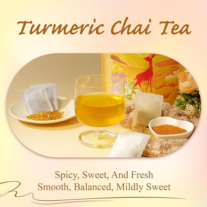 WT WEETEE Turmeric Chai Tea Bags, 2g x 100 Count, Caffeine-Free Turmeric Spiced Chai Tea, Includes Cinnamon, Licorice, Ginger Root, Cardamom, Cloves & More - Bloomnest