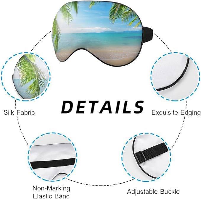 Tropical Beach Sleep Mask Eye Mask Palm Sand Sea Blue Sky Summer Sleep Mask Light Blocking Adjustable Smooth Soft Eye Masks for Women Deep Rest Travel - Bloomnest