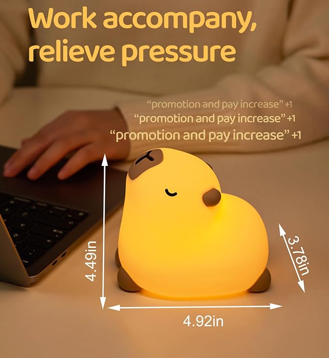 Cute Capybara Night Light, LED Capybara Lamp Rechargeable Touch Bedside Lamp,Squishy Animal Nightlight,3 Levels Dimmable,30Min Timer Nursery Night Light for Kids, Bedroom Baby Boys Girls Gifts - Bloomnest