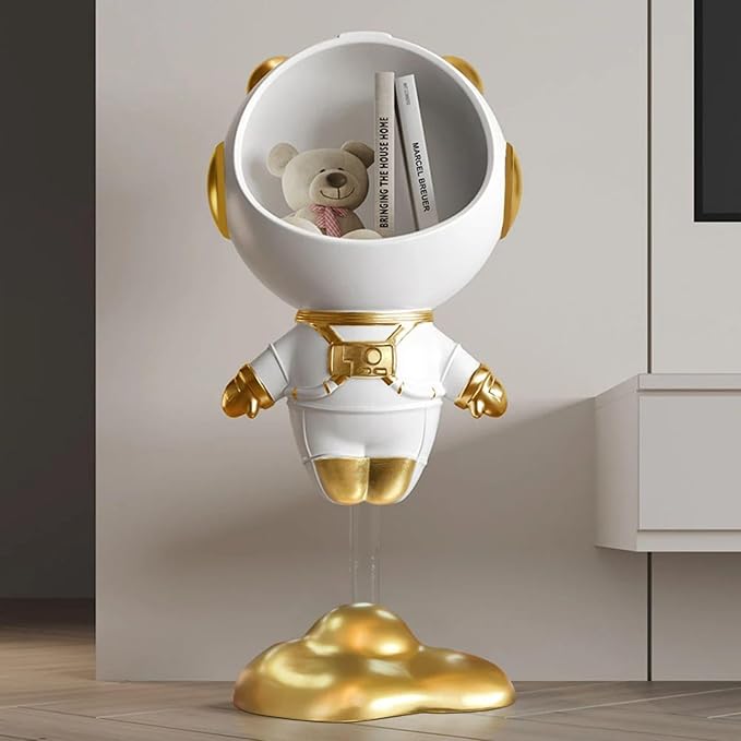 Modern Astronaut Statues White Spaceman Sculpture Floor Figurine Ornament End Side Table with Storage for Home Decoration - Bloomnest